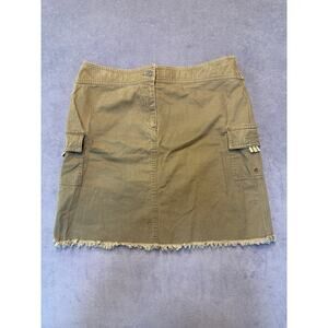 I.E. Relaxed Demin Skirt Olive Green WM’s Size 8 Cargo Pockets Frayed Above Knee